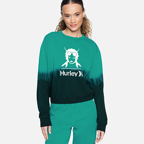 22 헐리 여성 비지에스 타이다이 크롭 크루넥 TEAL CAVIAR DIP DYE 3HJ04710669